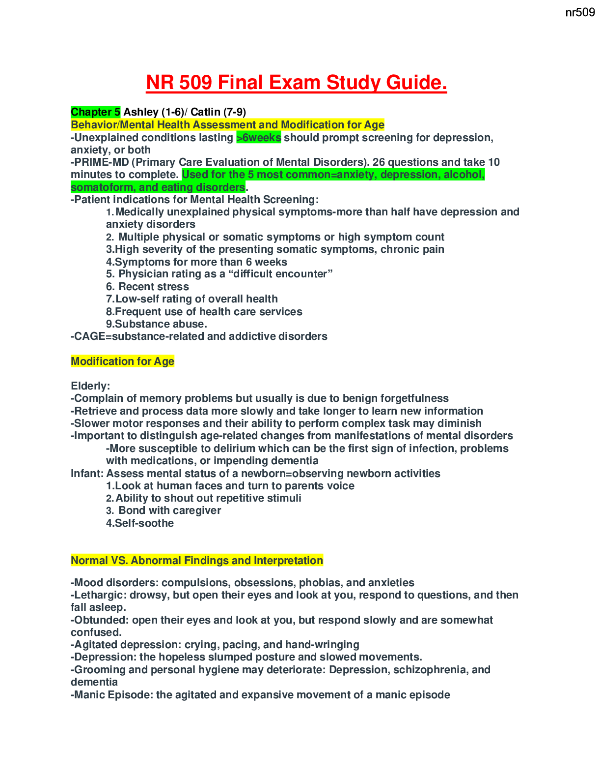 Preview image for NR 509 Final Exam Study Guide.